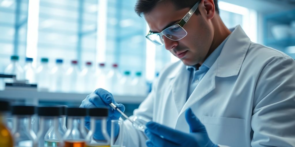 Scientist in lab conducting research for drug development.